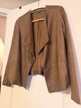 Vince Taupe Leather Drape Front Jacket M Paper Lambskin Collarless Minimalist